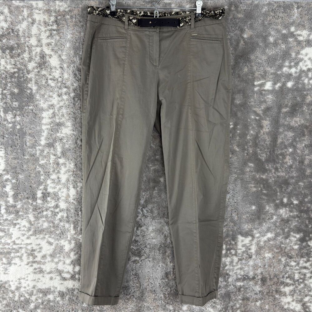 Gerry Weber Size 8 Casual Flat Front‎ Belt Pants Gray Straight Leg Button Zip